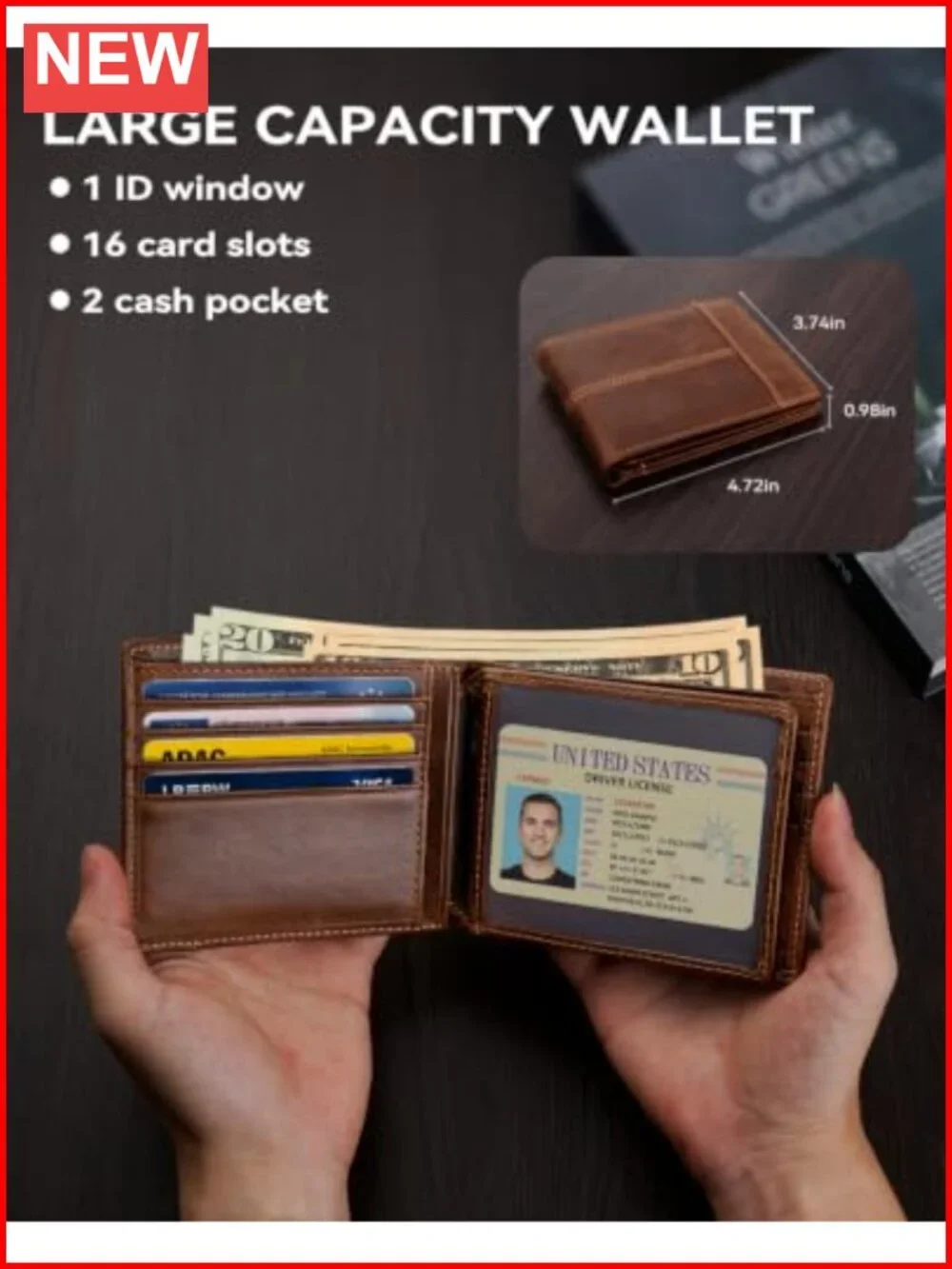 Genuine Leather RFID Blocking Bifold Wallet with ID Window for Men